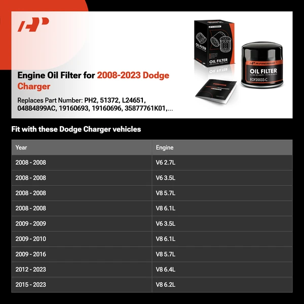 Engine Oil Filter for 2008-2023 Dodge Charger
