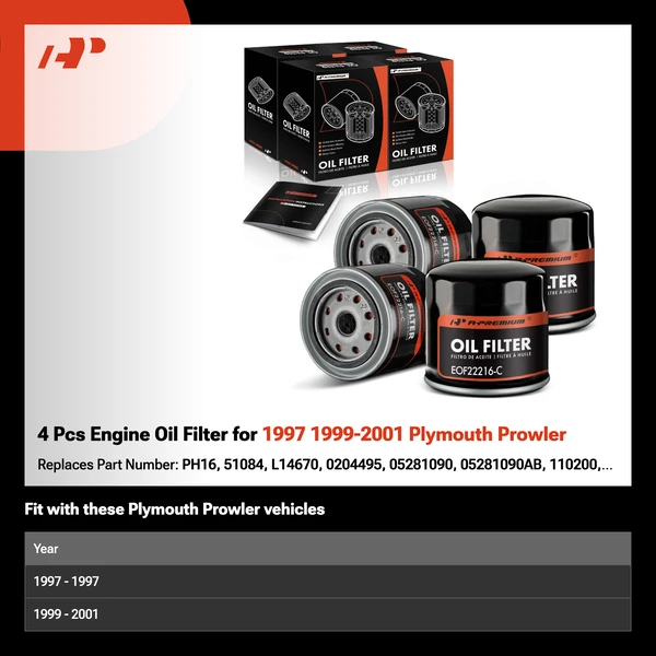 4 Pcs Engine Oil Filter for 1997 1999-2001 Plymouth Prowler