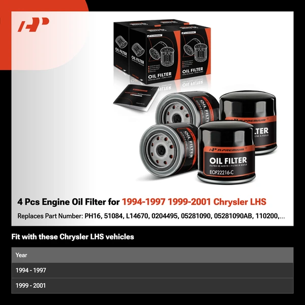 4 Pcs Engine Oil Filter for 1994-1997 1999-2001 Chrysler LHS
