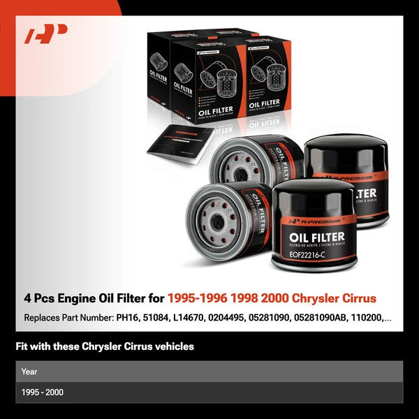 4 Pcs Engine Oil Filter for 1995-1996 1998 2000 Chrysler Cirrus