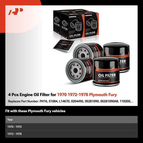 4 Pcs Engine Oil Filter for 1970 1972-1978 Plymouth Fury