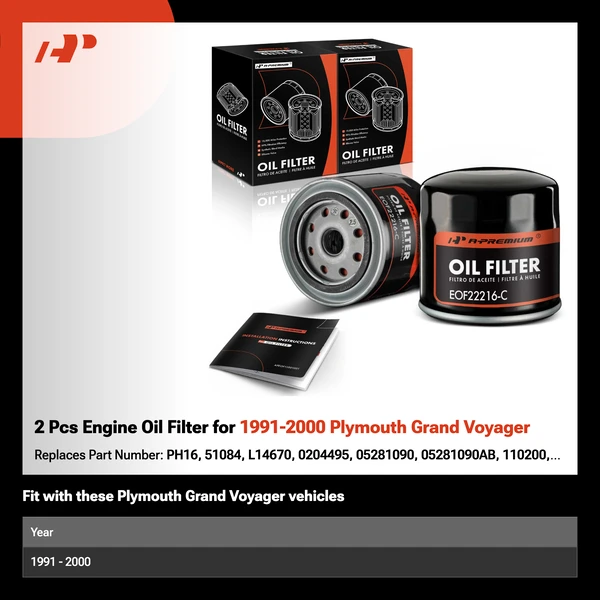 2 Pcs Engine Oil Filter for 1991-2000 Plymouth Grand Voyager