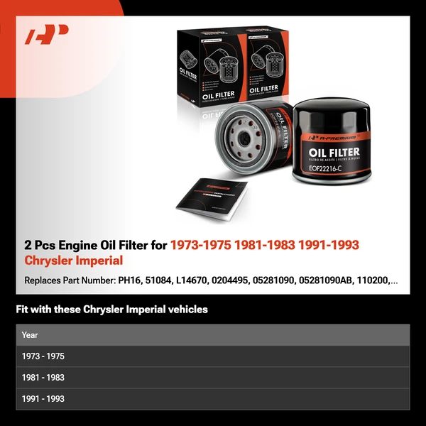 2 Pcs Engine Oil Filter for 1973-1975 1981-1983 1991-1993 Chrysler Imperial