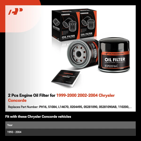 2 Pcs Engine Oil Filter for 1999-2000 2002-2004 Chrysler Concorde