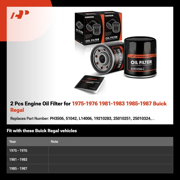 2 Pcs Engine Oil Filter for 1975-1976 1981-1983 1985-1987 Buick Regal