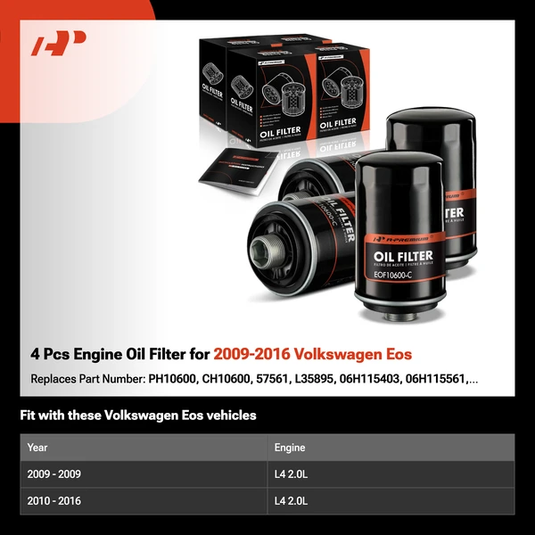 4 Pcs Engine Oil Filter for 2009-2016 Volkswagen Eos