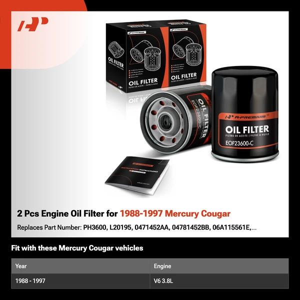 2 Pcs Engine Oil Filter for 1988-1997 Mercury Cougar
