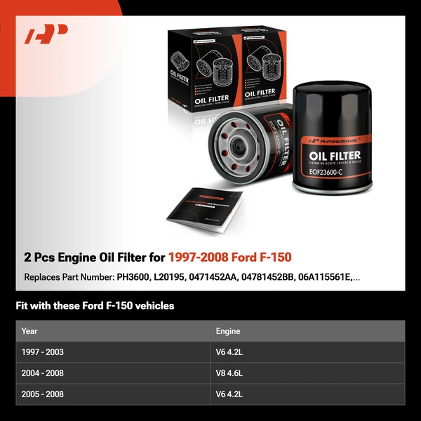 2 Pcs Engine Oil Filter for 1997-2008 Ford F-150