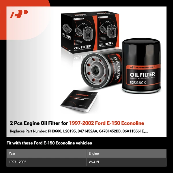 2 Pcs Engine Oil Filter for 1997-2002 Ford E-150 Econoline