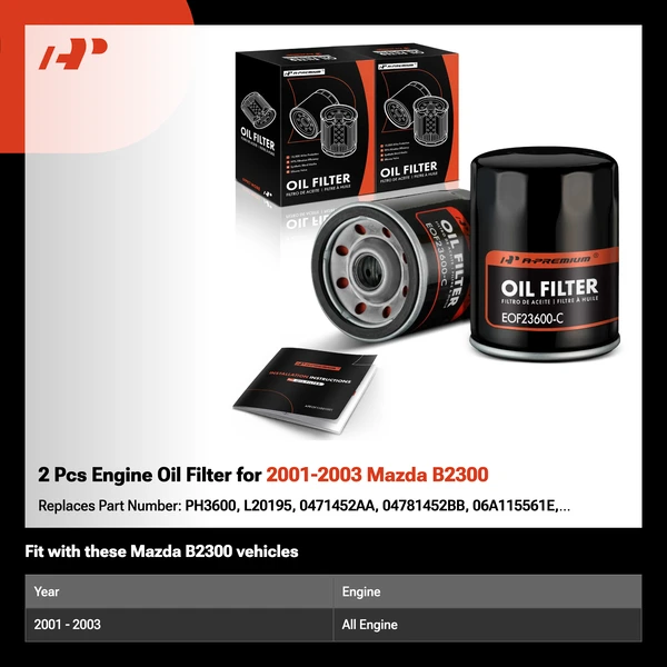 2 Pcs Engine Oil Filter for 2001-2003 Mazda B2300