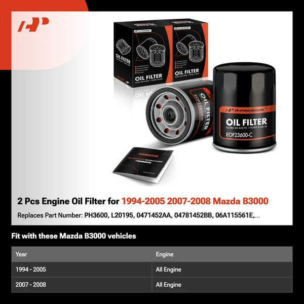 2 Pcs Engine Oil Filter for 1994-2005 2007-2008 Mazda B3000
