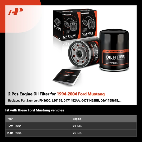 2 Pcs Engine Oil Filter for 1994-2004 Ford Mustang