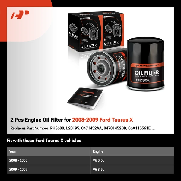 2 Pcs Engine Oil Filter for 2008-2009 Ford Taurus X