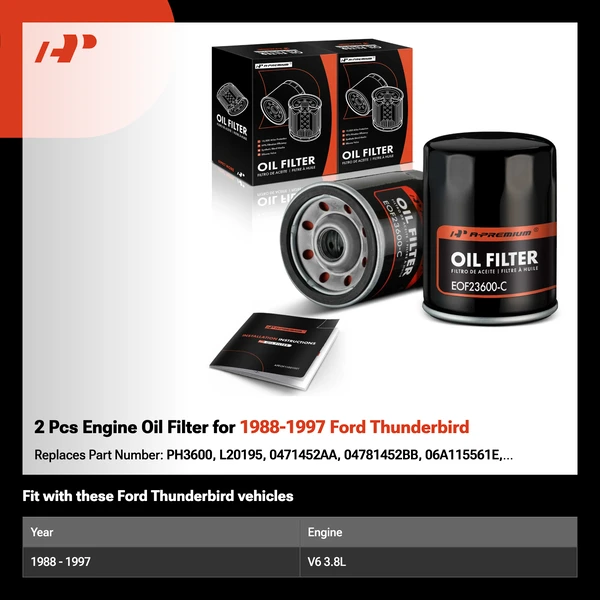 2 Pcs Engine Oil Filter for 1988-1997 Ford Thunderbird