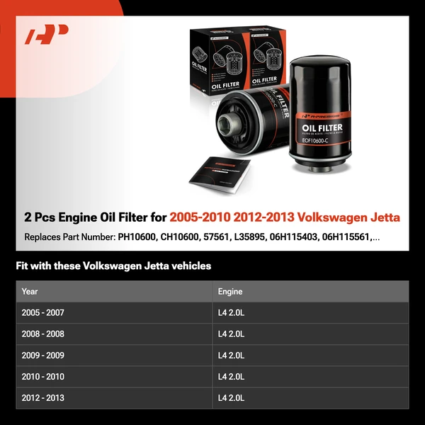 2 Pcs Engine Oil Filter for 2005-2010 2012-2013 Volkswagen Jetta