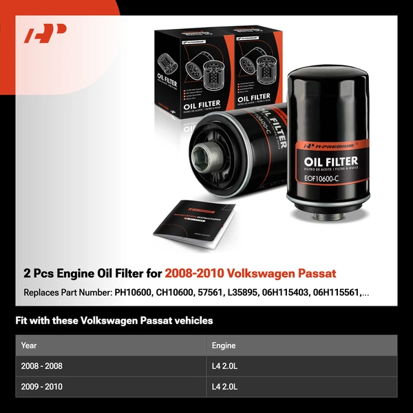 2 Pcs Engine Oil Filter for 2008-2010 Volkswagen Passat