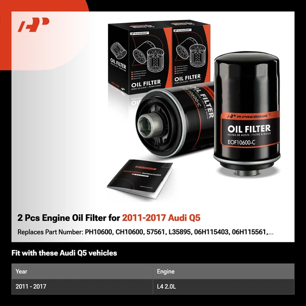 2 Pcs Engine Oil Filter for 2011-2017 Audi Q5