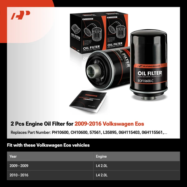 2 Pcs Engine Oil Filter for 2009-2016 Volkswagen Eos