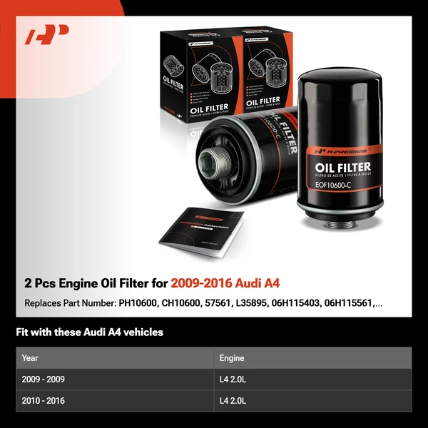 2 Pcs Engine Oil Filter for 2009-2016 Audi A4