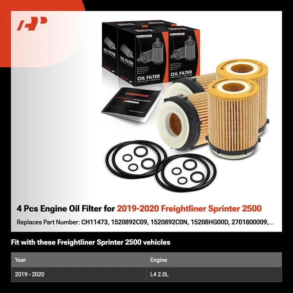 4 Pcs Engine Oil Filter for 2019-2020 Freightliner Sprinter 2500