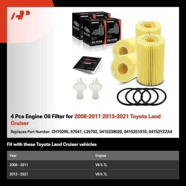 4 Pcs Engine Oil Filter for 2008-2011 2013-2021 Toyota Land Cruiser