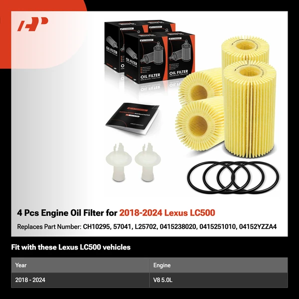 4 Pcs Engine Oil Filter for 2018-2024 Lexus LC500