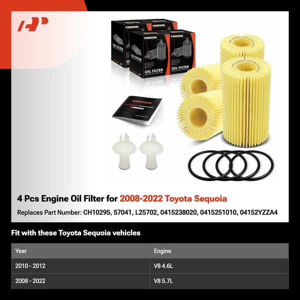 4 Pcs Engine Oil Filter for 2008-2022 Toyota Sequoia