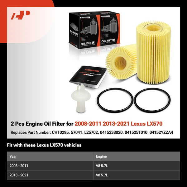 2 Pcs Engine Oil Filter for 2008-2011 2013-2021 Lexus LX570