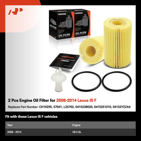 2 Pcs Engine Oil Filter for 2008-2014 Lexus IS F