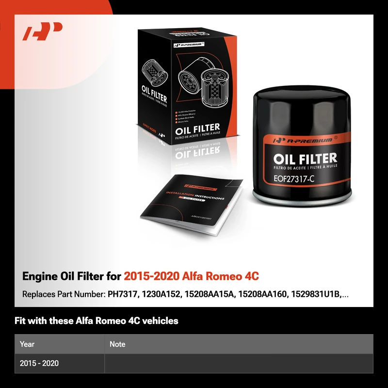 Engine Oil Filter for 2015-2020 Alfa Romeo 4C