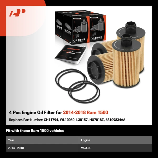 4 Pcs Engine Oil Filter for 2014-2018 Ram 1500