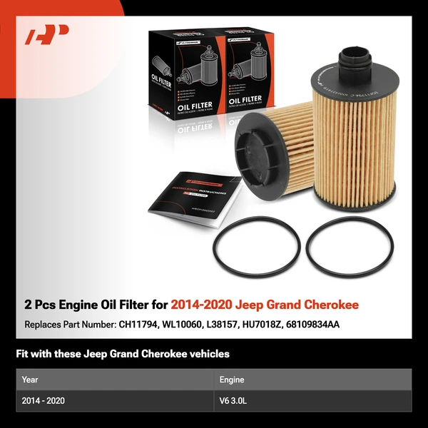 2 Pcs Engine Oil Filter for 2014-2020 Jeep Grand Cherokee