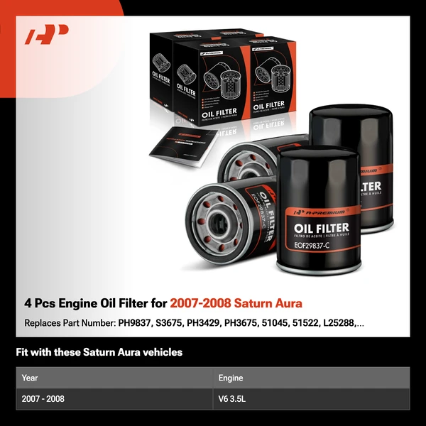 4 Pcs Engine Oil Filter for 2007-2008 Saturn Aura