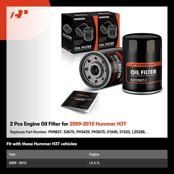2 Pcs Engine Oil Filter for 2009-2010 Hummer H3T