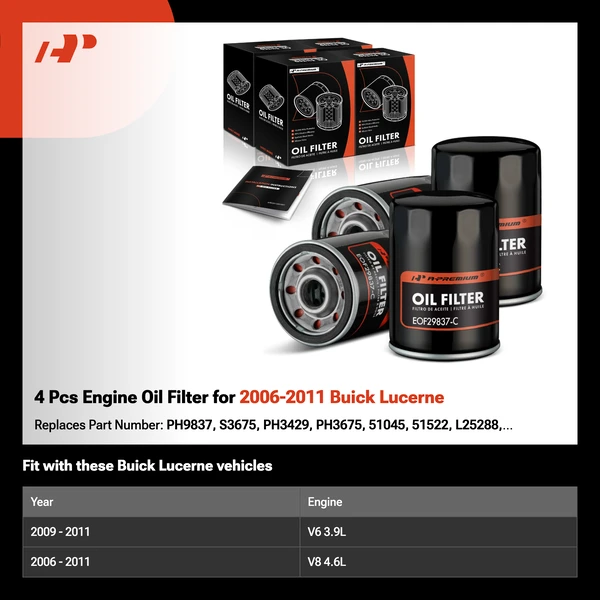 4 Pcs Engine Oil Filter for 2006-2011 Buick Lucerne