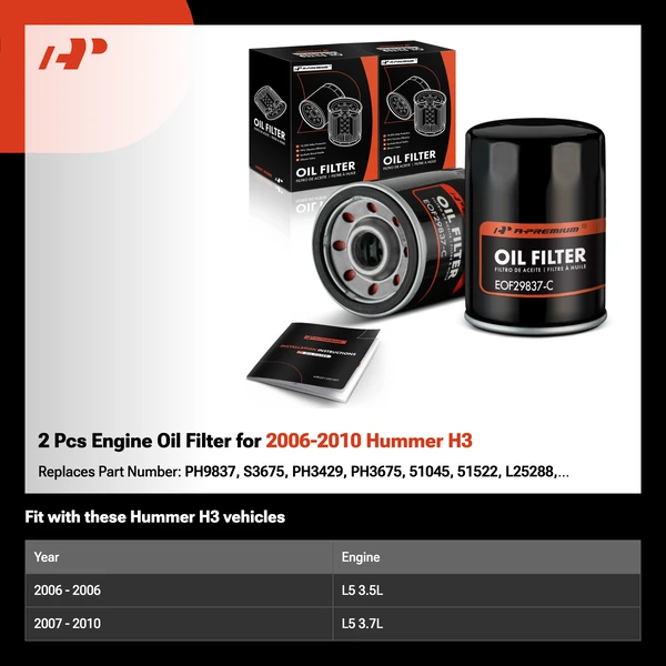 2 Pcs Engine Oil Filter for 2006-2010 Hummer H3