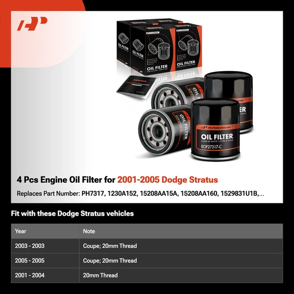 4 Pcs Engine Oil Filter for 2001-2005 Dodge Stratus
