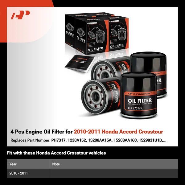 4 Pcs Engine Oil Filter for 2010-2011 Honda Accord Crosstour