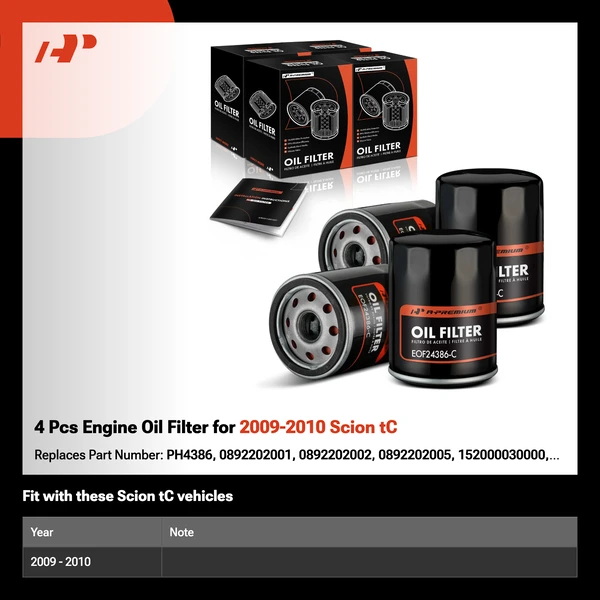 4 Pcs Engine Oil Filter for 2009-2010 Scion tC