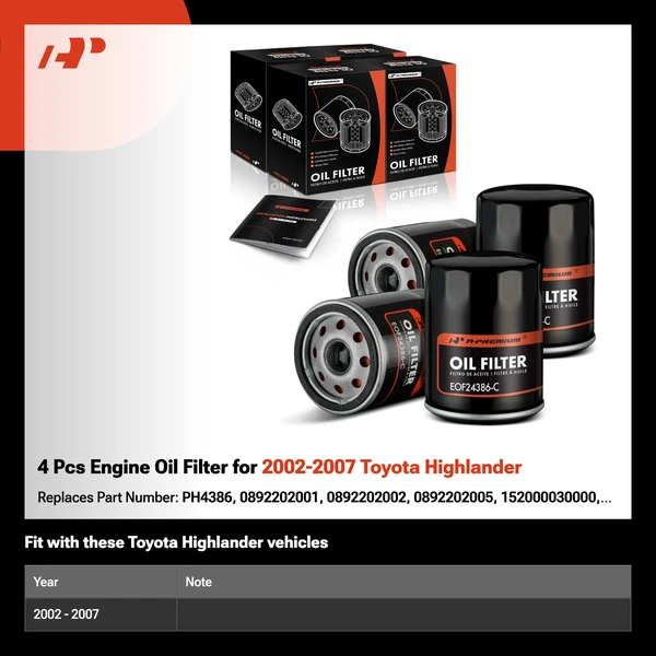 4 Pcs Engine Oil Filter for 2002-2007 Toyota Highlander