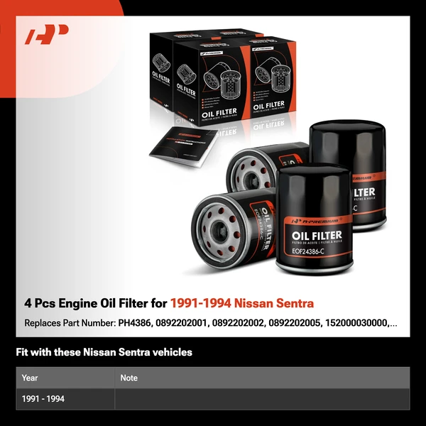 4 Pcs Engine Oil Filter for 1991-1994 Nissan Sentra