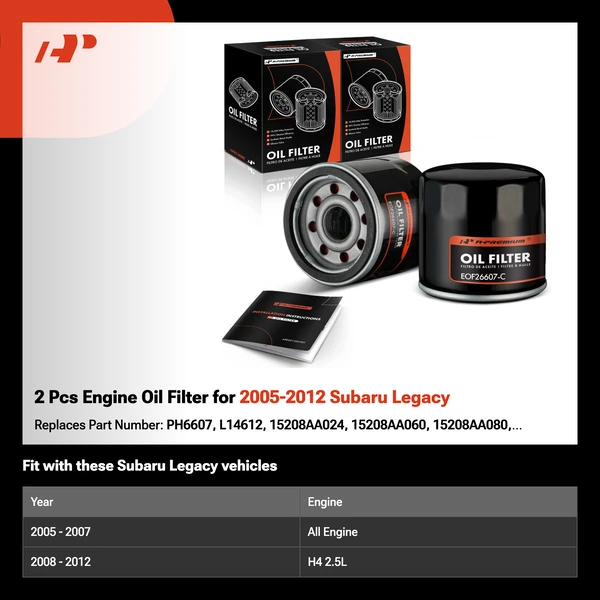 2 Pcs Engine Oil Filter for 2005-2012 Subaru Legacy