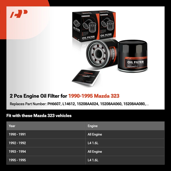 2 Pcs Engine Oil Filter for 1990-1995 Mazda 323