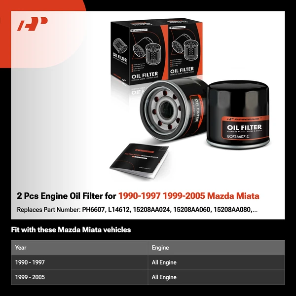 2 Pcs Engine Oil Filter for 1990-1997 1999-2005 Mazda Miata