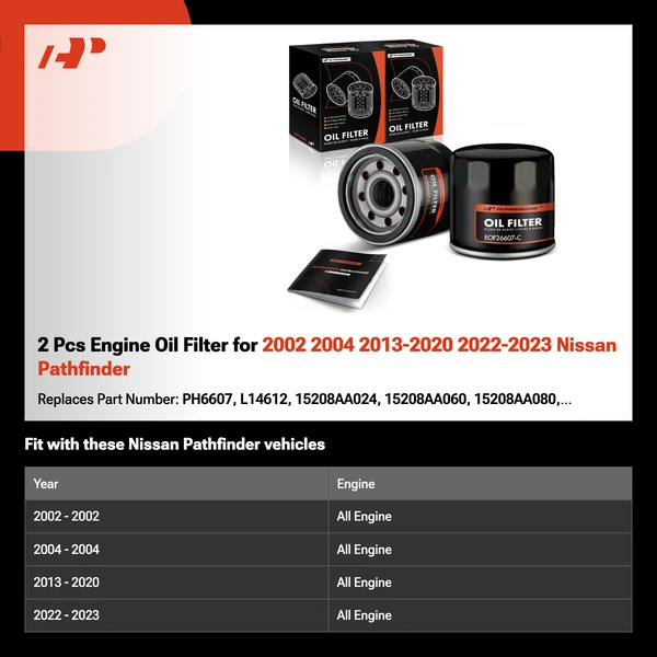 2 Pcs Engine Oil Filter for 2002 2004 2013-2020 2022-2023 Nissan Pathfinder