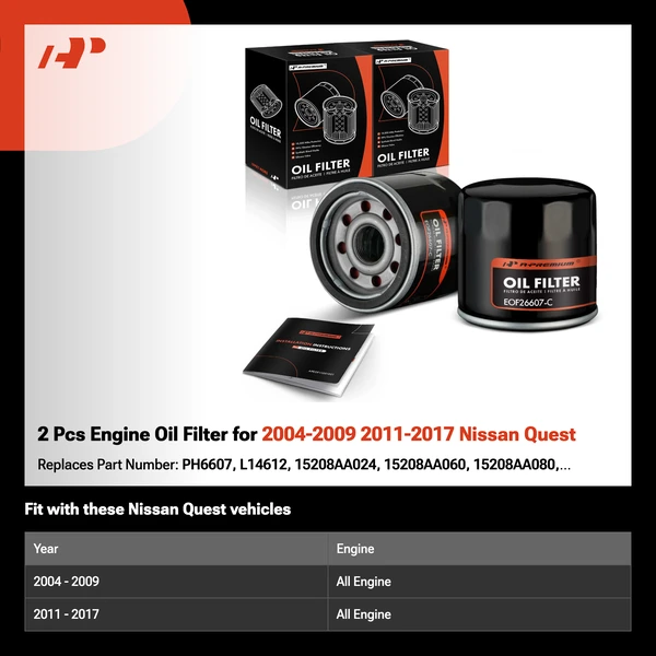2 Pcs Engine Oil Filter for 2004-2009 2011-2017 Nissan Quest