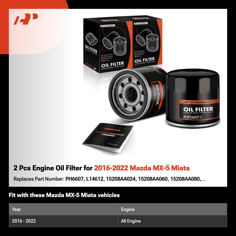 2 Pcs Engine Oil Filter for 2016-2022 Mazda MX-5 Miata