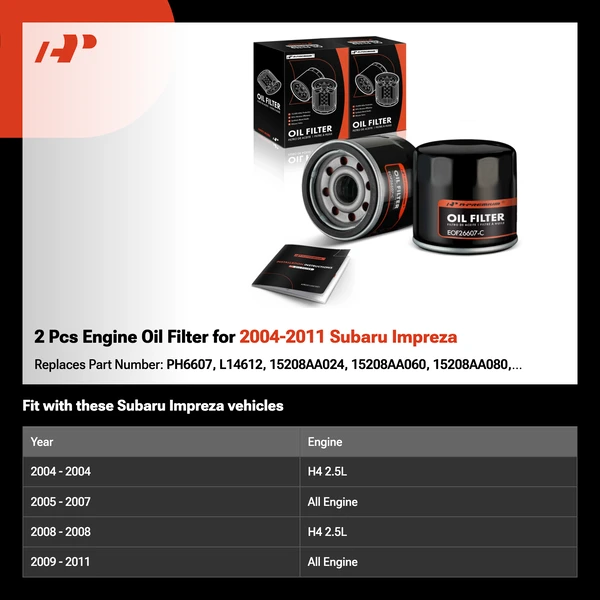 2 Pcs Engine Oil Filter for 2004-2011 Subaru Impreza