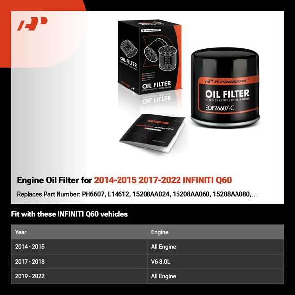 Engine Oil Filter for 2014-2015 2017-2022 INFINITI Q60
