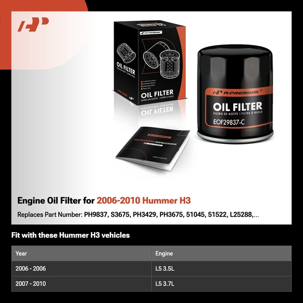 Engine Oil Filter for 2006-2010 Hummer H3